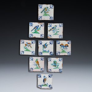 Nine polychrome Dutch Delft 'bird' tiles, 17th C. — 照片 1