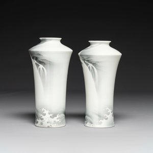 Nishiura Enji (1856-1914): Een paar Japanse vazen met decor van een waterval, 19/20e eeuw — foto 2