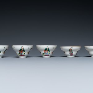 Onze soucoupes et six tasses en porcelaine de Chine famille rose à décor 'Wu Shuang Pu', la plupart marque et époque de Daoguang — photo 10