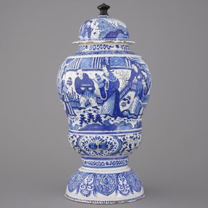 Opmerkelijke grote Delftse urne met deksel, met chinoiserie, 17e eeuw — foto 3