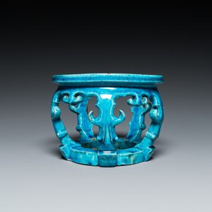Ornement d'aquarium ajouré en porcelaine de Chine en turquoise monochrome, Kangxi — photo 2
