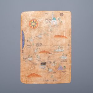 Ottomaanse school: 'Een kaart met centraal de Kaäba te Mekka', inkt en kleur op papier, 19e eeuw — foto 1