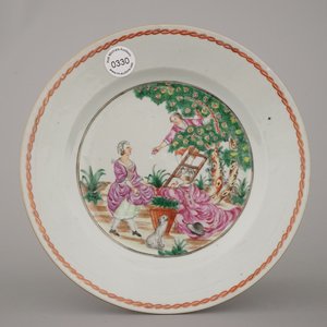 Paar "Cherry Pickers"-borden in Chinees export porselein, Qianlong, 18e eeuw — foto 2