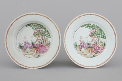 Paar "Cherry Pickers"-borden in Chinees export porselein, Qianlong, 18e eeuw