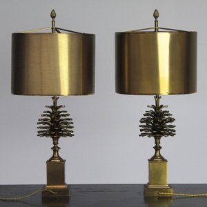 Paar lampen in brons met decor van sparren, Maison Charles, Parijs, ca. 1950 — foto 1