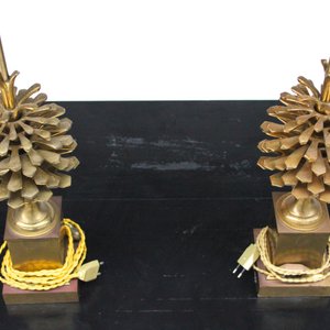 Paar lampen in brons met decor van sparren, Maison Charles, Parijs, ca. 1950 — foto 3