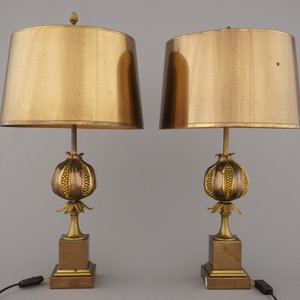 Paar lampen met decor van granaatappels, Maison Charles, gemerkt, ca 1950 — foto 3