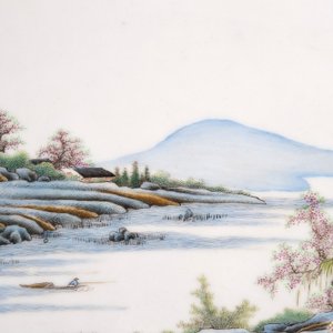 Paar plaquettes in Chinees porselein met fijne landschapsbeschildering, 19e eeuw — foto 11