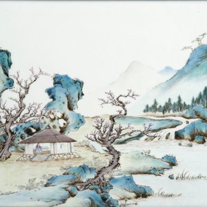 Paar plaquettes in Chinees porselein met fijne landschapsbeschildering, 19e eeuw — foto 3