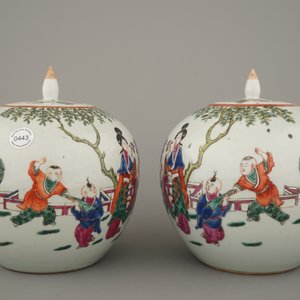 Paar potten met deksels in Chinees porselein, famille rose, 19e eeuw — foto 5