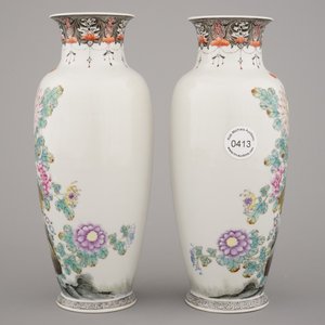 Paar vazen in Chinees porselein met kwartels, famille rose, vroeg 20e eeuw — foto 2