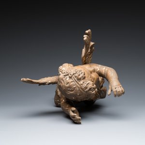 Paire d'anges ailés en bois sculpté et doré, probablement Flandres, 1ère moitié du 18ème — photo 10