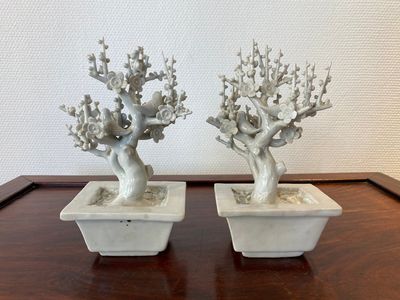 Paire d'arbres aux oiseaux en porcelaine blanche de Dehua, Chine, Kangxi — photo 3