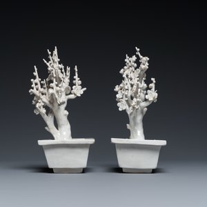 Paire d'arbres aux oiseaux en porcelaine blanche de Dehua, Chine, Kangxi — photo 3