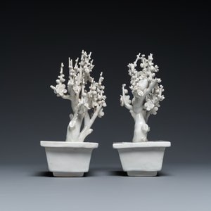 Paire d'arbres aux oiseaux en porcelaine blanche de Dehua, Chine, Kangxi — photo 5