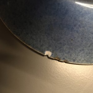Paire d'assiettes en porcelaine de Chine, bleu poudré et doré, 18e — photo 3