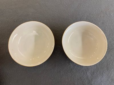 Paire de bols en porcelaine de Chine famille rose à décor de sauterelles sur fond café au lait, marque et époque de Daoguang — photo 1