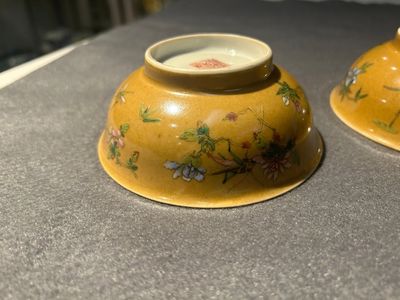 Paire de bols en porcelaine de Chine famille rose à décor de sauterelles sur fond café au lait, marque et époque de Daoguang — photo 16