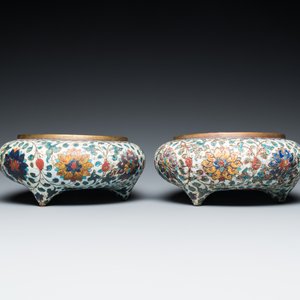 Paire de brûle-parfums tripods en émaux cloisonnés, Chine, marque Fang Ming, Qing — photo 3