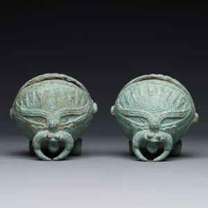 Paire de cloches rondes en bronze pour buffle d'eau, Cambodge, Provence Batambang, 300 av. J.C. — photo 2