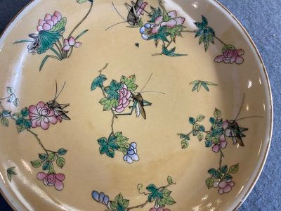Paire de coupes en porcelaine de Chine famille rose à décor de sauterelles sur fond café au lait, marque et époque de Daoguang — photo 6