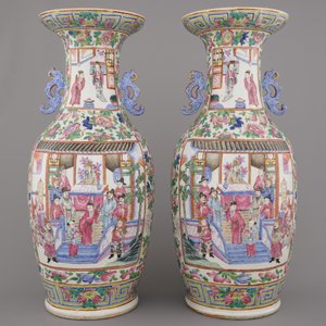 Paire de grands vases chinois, famille rose, 19e — photo 2