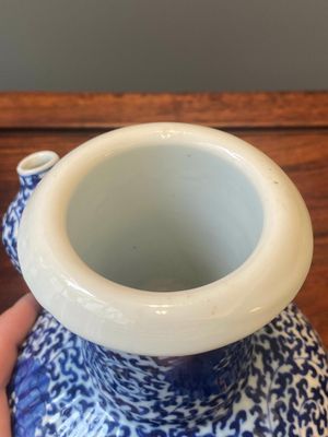 Paire de kendis en porcelaine de Chine bleu et blanc  à décor de rinceaux de lotus, 19ème — photo 10
