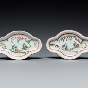 Paire de mukozukes de forme quadrilobée en porcelaine de Chine wucai de type ko-sometsuke pour le marché japonais, Tianqi — photo 2