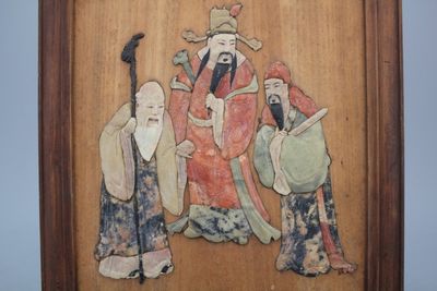 Paire de panneaux chinois en bois, décoré aux pierres de savon, env. 1900