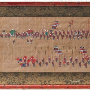 Paire de peintures chinoises sur soie, encadrée, avec procession impérial, 19e-20e — photo 2