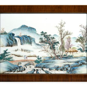Paire de plaquettes en porcelaine de Chine avec peinture fine d'un paysage, 19e — photo 4