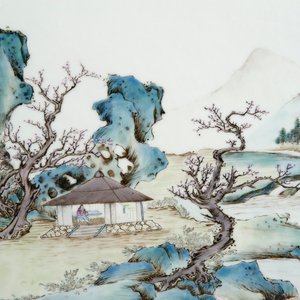 Paire de plaquettes en porcelaine de Chine avec peinture fine d'un paysage, 19e — photo 5