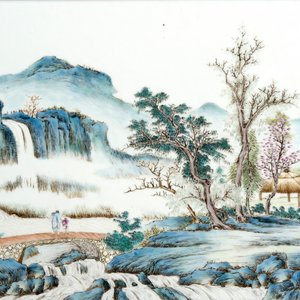 Paire de plaquettes en porcelaine de Chine avec peinture fine d'un paysage, 19e — photo 7