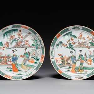 Paire de plats en porcelaine de Chine famille verte à décor 'Xi Xiang Ji', Kangxi — photo 1