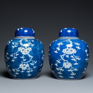 Paire de pots couverts en porcelaine de Chine en bleu et blanc, 19ème — photo 5