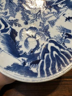 Paire de tazzas d'offrande en porcelaine de Chine en bleu et blanc à décor de '漁樵耕讀圖', marque Zhu Jiang Ruo Ji 珠江若記, 19ème — photo 5