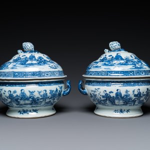 Paire de terrines couvertes en porcelaine de Chine en bleu et blanc, Qianlong — photo 2