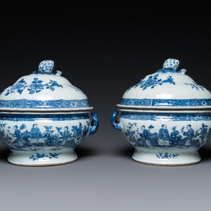 Paire de terrines couvertes en porcelaine de Chine en bleu et blanc, Qianlong — photo 4