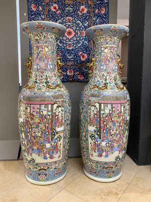 Paire de très grands vases en porcelaine de Chine famille rose, 19ème — photo 11