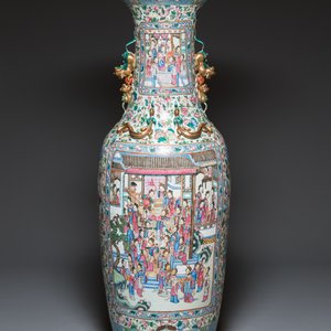 Paire de très grands vases en porcelaine de Chine famille rose, 19ème — photo 4
