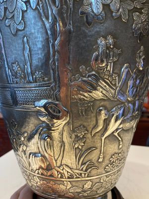 Paire de vases en argent à décor de l'anniversaire de Guo Ziyi, Chine, marque de Qingyun 慶雲, 19ème — photo 22