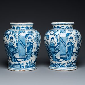 Paire de vases en faïence de Delft en bleu et blanc à décor chinois, ca. 1700 — photo 2