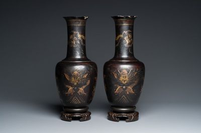 Paire de vases en laque de Fuzhou or Foochow, Chine, 19ème