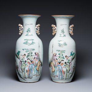 Paire de vases en porcelaine de Chine famille rose, signés Yu Yongfeng 余永豐, datés 1922 — photo 1