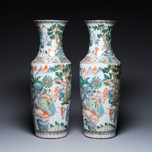 Paire de vases en porcelaine de Chine famille verte de Canton à décor de scènes de jardin, 19ème — photo 2