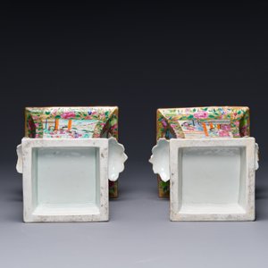 Paire pots aux fleurs en porcelaine de Chine famille rose de Canton, 19ème — photo 7