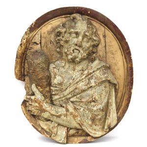 Panneau oval en bois sculpté avec Judas Thadeus, Anvers (?), début 17e — photo 1