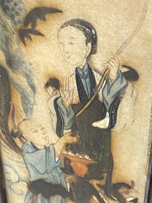 Paravent de table sept volets en bois à plaques de marbre peintes, Chine, 19ème — photo 10