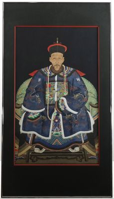Peinture chinoise d'un ancêtre, fond noir, 19e-20e