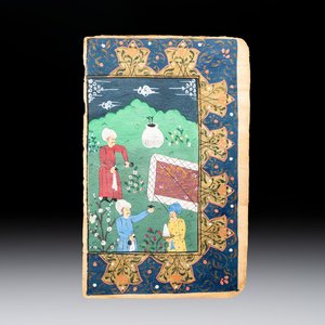 Persian school: a miniature painting of figures in a garden, ink and colour on paper, 19th C. — photo 1